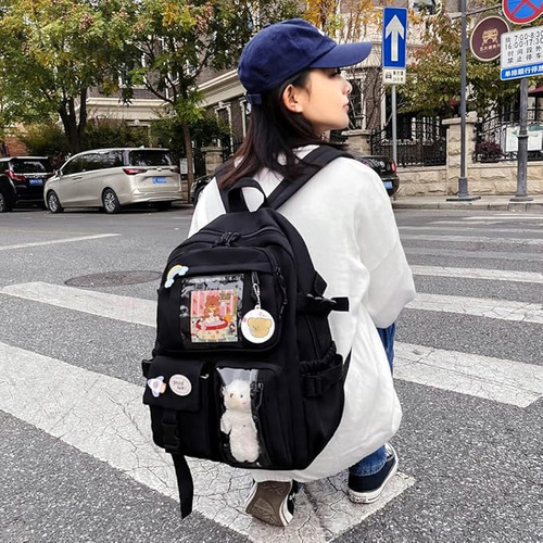 Mochila Kawaii De Nailon De Estilo Japonés Con Colgante De F