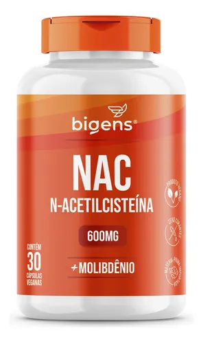 Biogens Nac N-acetilcisteína 600mg + Molibdênio | 30 Cápsulas Veganas