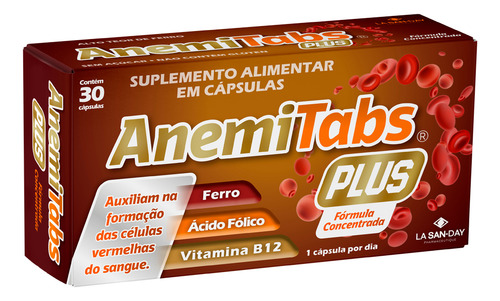 Suplemento Anemitabs Plus - 30 Cápsulas - La San Day Sabor Sem Sabor