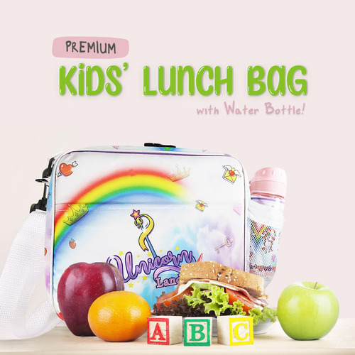 Bolsa De Almuerzo Aislada Con Botella Y Correa Ajustable Unicornio Nombre Del Diseño