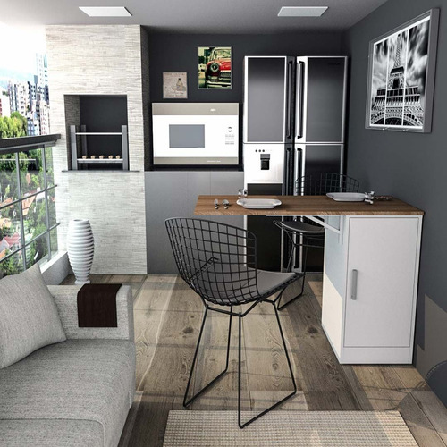 Imagen 5 de 11 de Desayunador Mueble Barra Armario Multiuso Mesa Rebatible