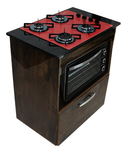 Kit Balcão Salvia Ipê Com Cooktop 4 Bocas E Forno 48l Plus