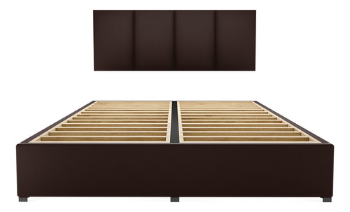 Cama Recamara Base Box Cabecera Tapiz Chocolate Queen Size Color Marrón