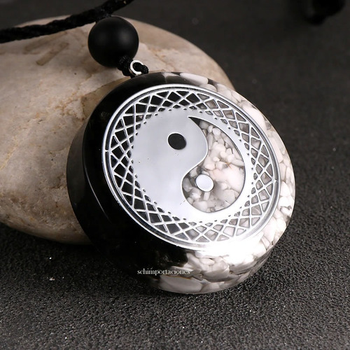 Imagen 2 de 5 de Obsidiana Negra + Cuarzo -orgón Colgante - Yin Yang Reiki M2