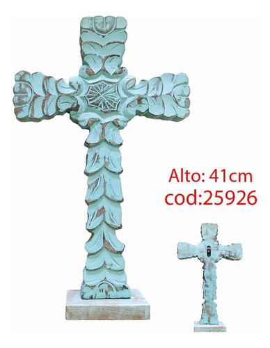 Cruz Cruces Crucifijo Madera Artesanal Celeste De Pared 41cm