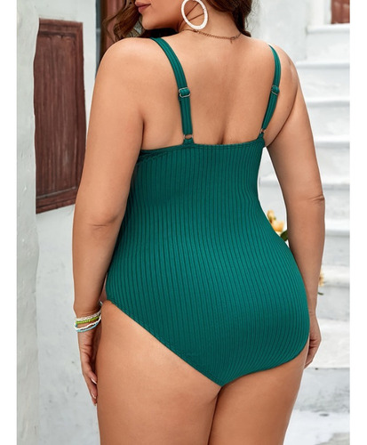 Traje De Baño Liso De Una Pieza De Talla Grande Para Mujer