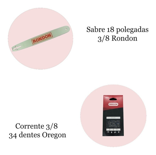 Sabre Rondon 18 Polegadas + Corrente 34 Dentes 2 Guia Oregon