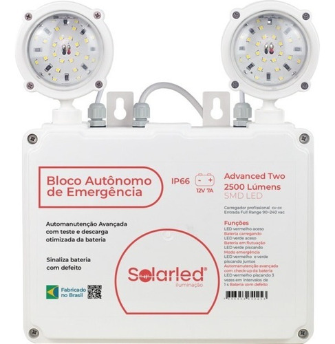 Luz De Emergência SolarLed Advanced 2500 Auto Manutenção Avançada Cor Branco 110V/220V