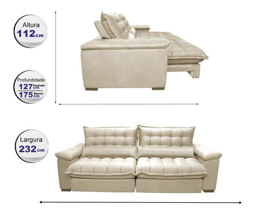 Sofá Retrátil e Reclinável 2,32m com Molas Ensacadas Cama inBox Aconchego Tecido Suede Bege