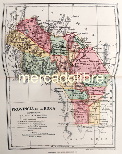 1935 Mapa De La Provincia De La Rioja Plano Ferrocarril