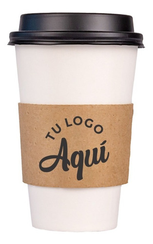 Vaso Polipapel Café   12oz + Tapa + Collarín Con Logo  X500u