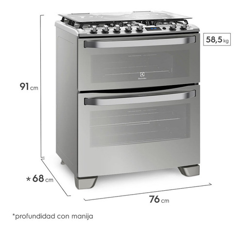 Cocina Electrolux76dxr Inox Doble Horno Gas-gas 76cm Acero Inoxidable