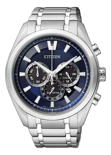 Reloj Citizen Hombre Eco-drive Crono Ca401058l Color de la malla Plateado con fondo azul