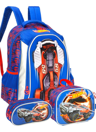 Kit Escolar Hot Wheels: Mochila + Lancheira + Estojo