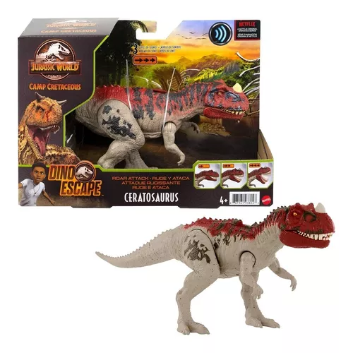 Jurássico mundo acampamento cretáceo rugido ataque ceratosaurus dinossauro  com greve sons ação brinquedo para crianças presente de aniversário gwd07