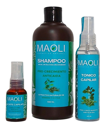 Pack Pro-crecimiento/anticaida, Shampoo/tonico/aceite Capila