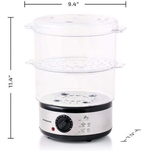 Vaporera Eléctrica Para Alimentos De 2 Niveles Ovente Color Cromo Frecuencia 0 Mhz