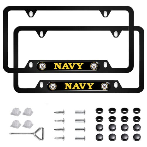 2 Pcs Aluminum Alloy License Plate Holders For Navy Lic...