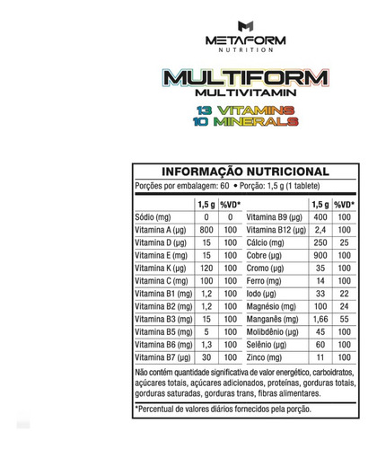 Multivitamínico Megaform 120 Tabletes - Metaform Nutrition