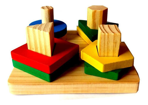 Juego Didáctico Torre X 4 Madera Colores Bloques Geometricos