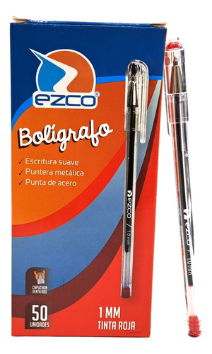 Bolígrafos Ezco Color Rojo Caja X 50 Nuevo Diseño  