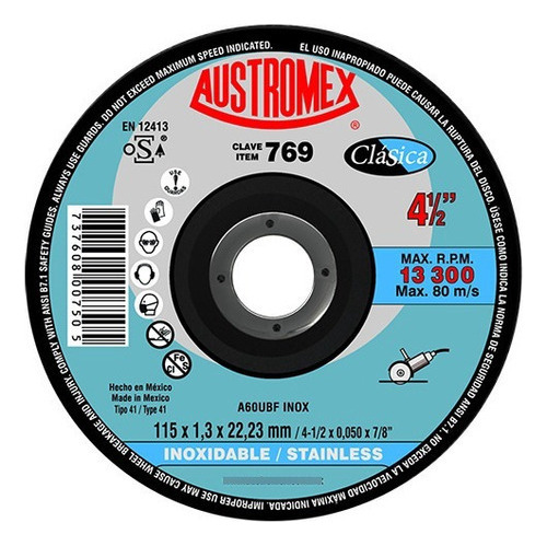 Disco De Corte Acero inox 4-1/2 Plg Austromex 769 1 Pz