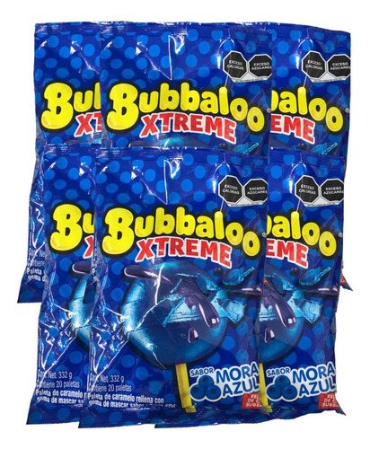 180 Paletas Bubbaloo Xtreme Chicle Mora Azul