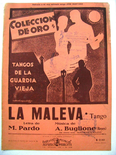 Antigua Partitura Musica Tango La Maleva Pardo Buglione 1938