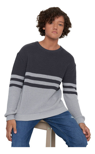 Sweater Niño Teen Rayado Color Gris