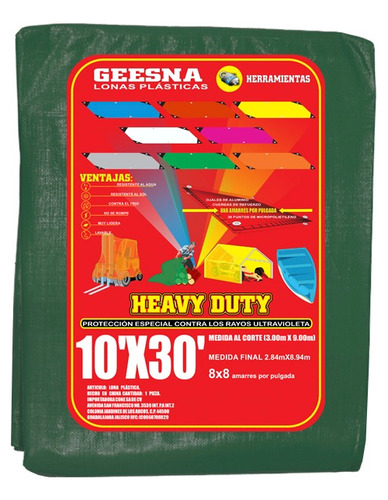 Lona Geesna Ligera 10x30 Ft (3 X 9 Mts)