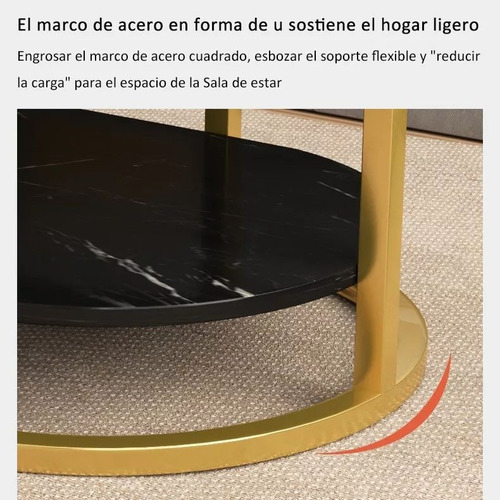 Mesa De Centro Moderno Veteado Doble Capa De Mármol Auxiliar Negro