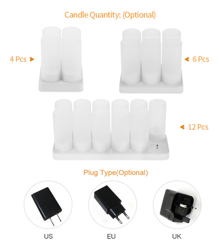 12pcs/set Velas Led Recargables Sin Llama Con Efecto Parpade