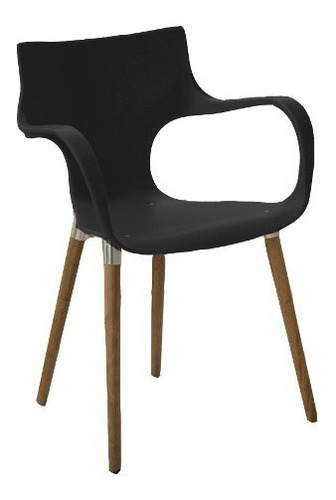 Silla De Comedor Diseño Jim Wood Patas Madera Maciza Nordica Asiento Negro