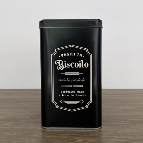 Lata De Biscoito Cookies Preta Quadrada Design Retrô Metal Cor Preto