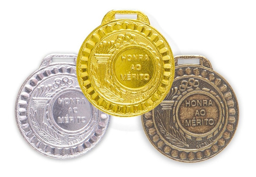 Kit 200 Medalhas Metal 35mm Honra Mérito - Ouro Prata Bronze