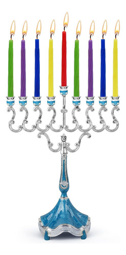 Menorá De Hanukkah Chapada En Plata Con Acentos De Má...