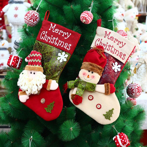 Calcetín Navideño De Papá Noel, Muñeco De Nieve Y Reno, Chri