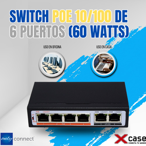 Switch Poe Xcase 10/100 De 6 Puertos 60w