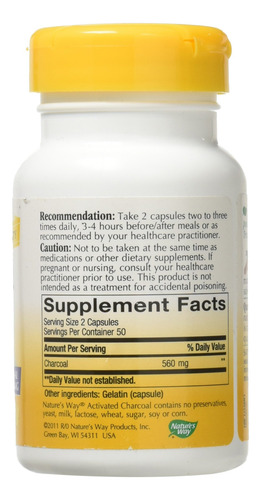 Pack Of 2 X Nature's Way Activated Charcoal Hi Pot - 100 Cap