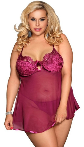 Babydoll Sexy Acampanado Copa Aterciopelada Hasta Talle 6xl