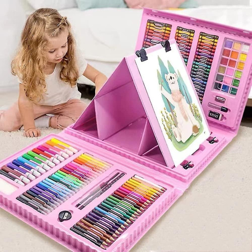 Set Arte Niños 208 Piezas Caballete Crayon Acuarela