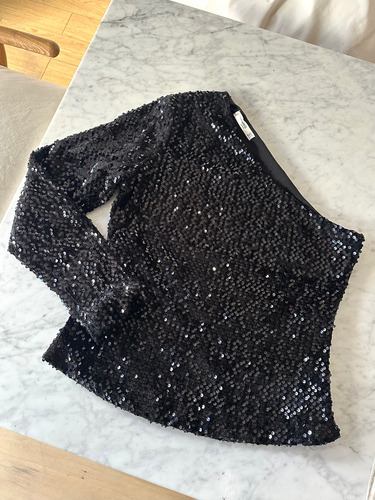 Blusa Mango Lentejuelas Pailettes Irregular Un Hombro (Usado)