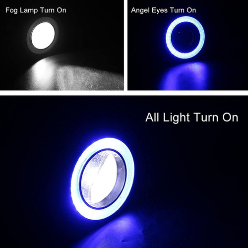 Imagen 4 de 4 de Pack 2 Neblineros Led Ojo De Ángel 89mm Luz Azul - Blanco