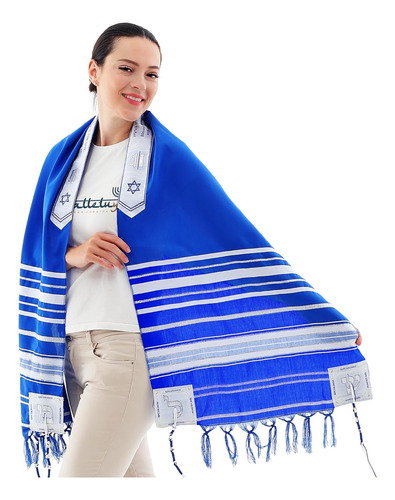 Tallit De Oracion Halleluyah 182 X 55 Cm Azul Real Y Blanco