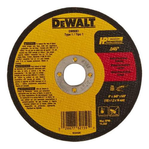 Dewalt Dw8061 Disco De Corte Abrasivo A60t De 4 Pulgadas