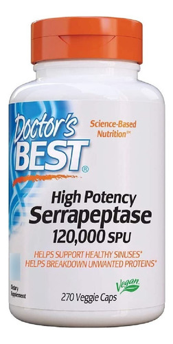 Serrapeptasa 120000 Spu Doctor's Best 270 Capsulas Sabor Neutro