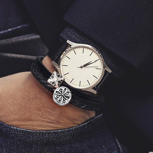 Fancime Power Pulsera De Cuero Genuino Para Hombre De Plata