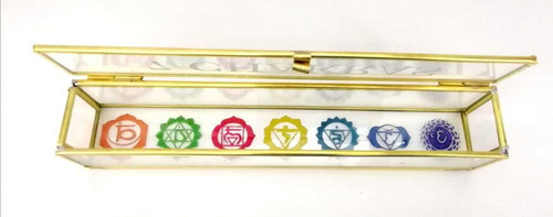 Caja De Chakras Grabada En Vidrio Con Cuarzos. Meditacion