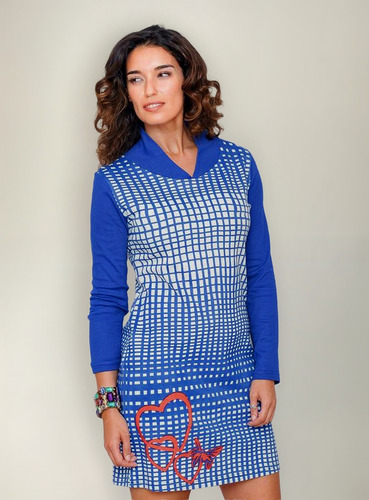 Vestido Dama Corto Manga Larga Algodón Cuello Alto Hindu