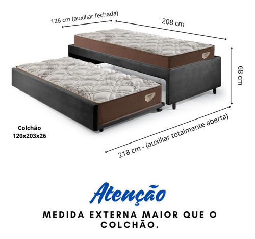 Bicama Viúva 126x208 Suede Preto C/2 Colchões Adorabile
